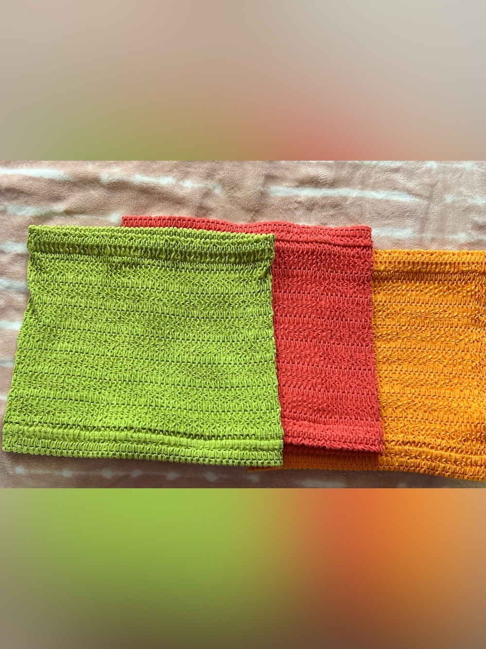 Womens Smocked Tube Tops set of 3 in Lime Green orange and Coral